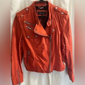 Orange Black Rivet Leather Jacket